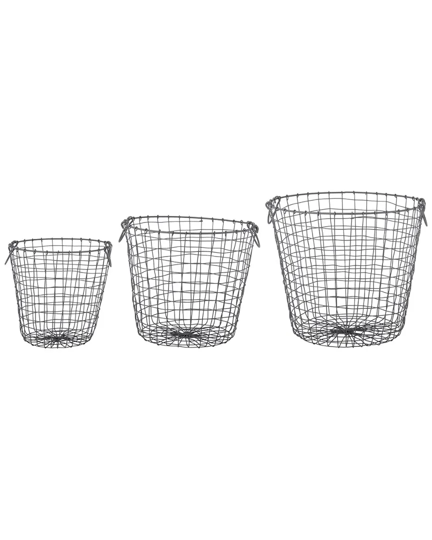 Set of 3 Round Wire Baskets - Silver, Metal