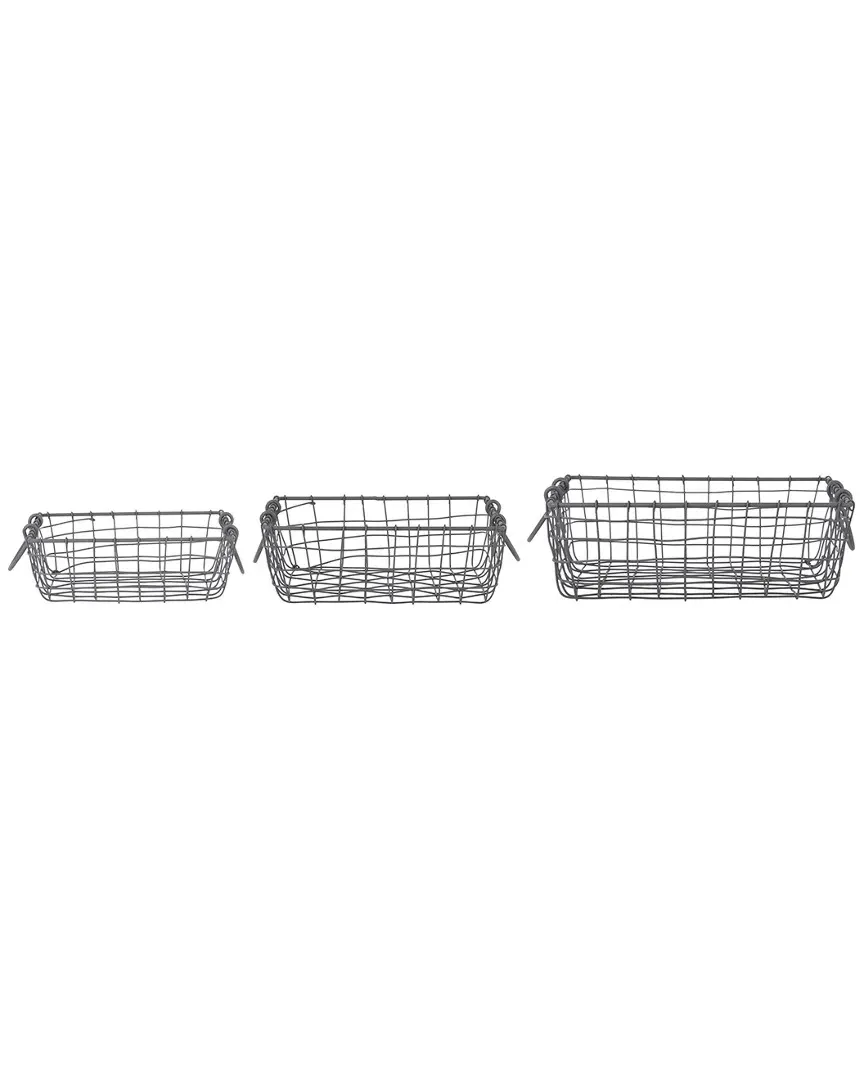 Set of 3 Square Wire Baskets - Silver, Metal image