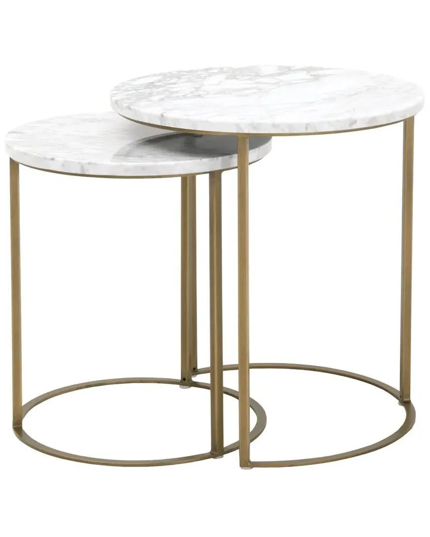 Carrera Round Nesting Accent Table - White, Marble image