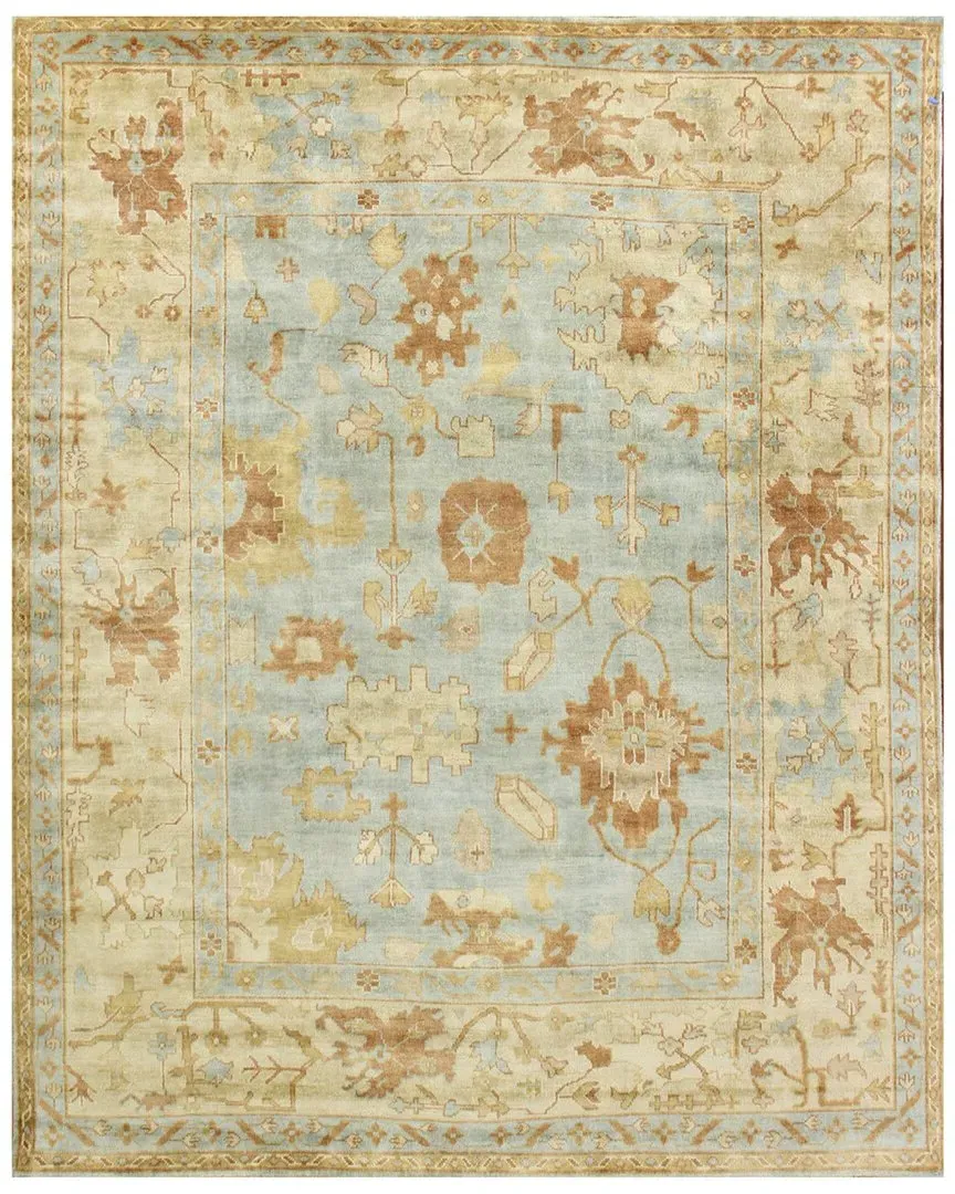 Antique Weave Oushak Hand-Knotted Area Rug - Blue, New Zealand Wool