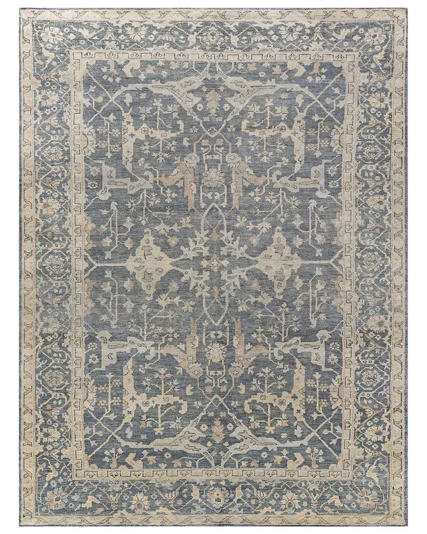 Antique Weave Oushak Hand-Knotted Area Rug - Blue, New Zealand Wool