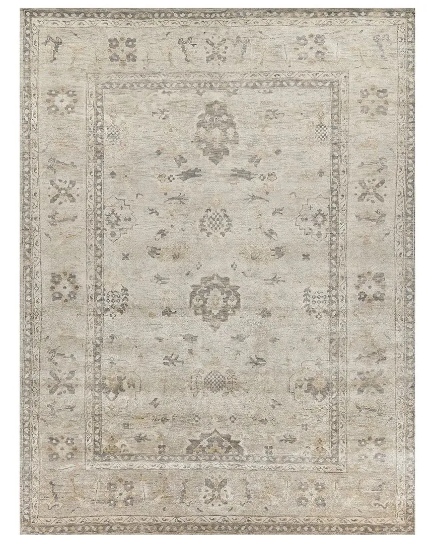 Antique Weave Oushak Hand-Knotted Area Rug - Ivory, New Zealand Wool