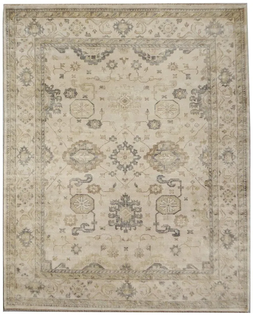 Antique Weave Oushak Hand-Knotted Rug - Ivory, New Zealand Wool
