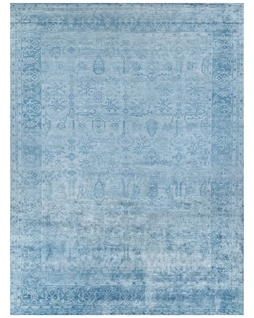 Antique'd Silk Hand-Knotted Rug - Blue, Bamboo Silk