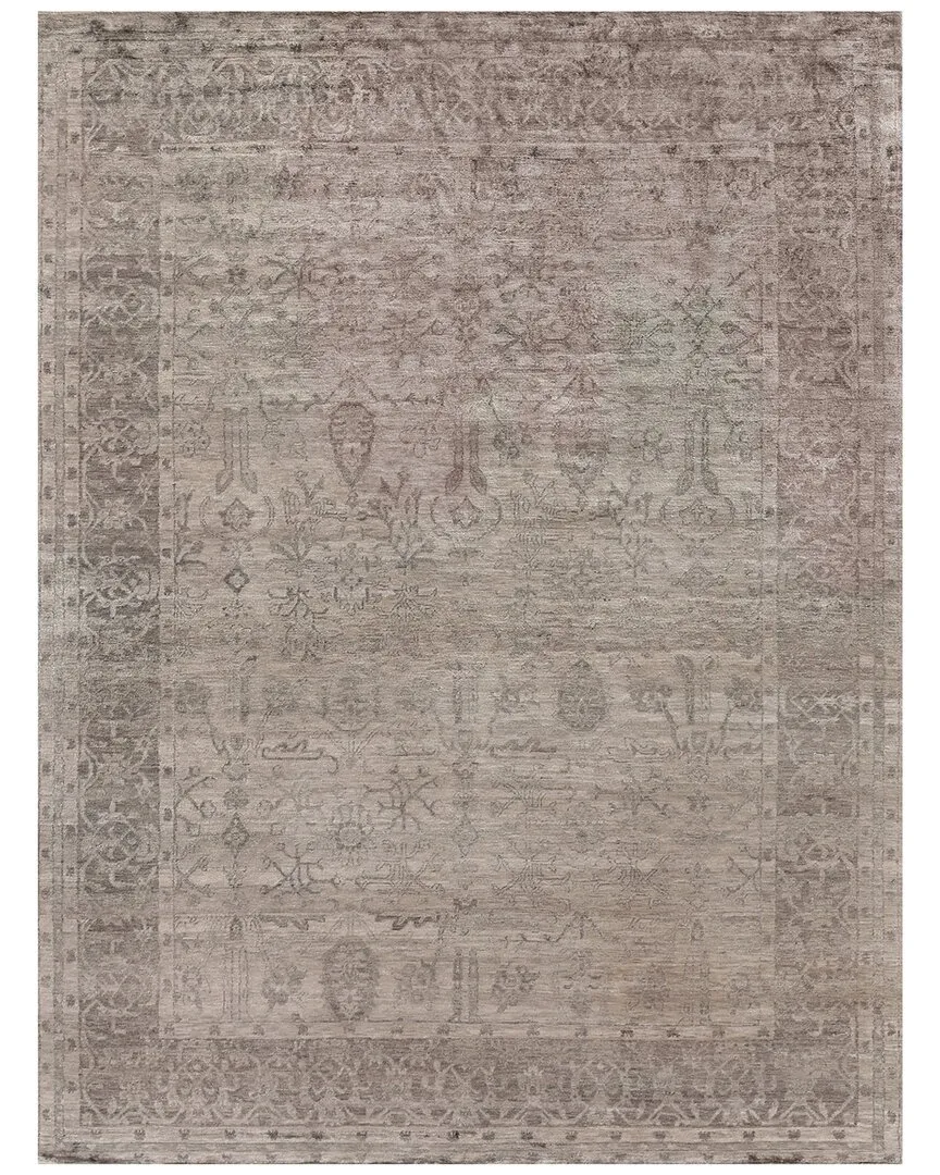 Antique'd Silk Hand-Knotted Rug - Taupe, Bamboo Silk