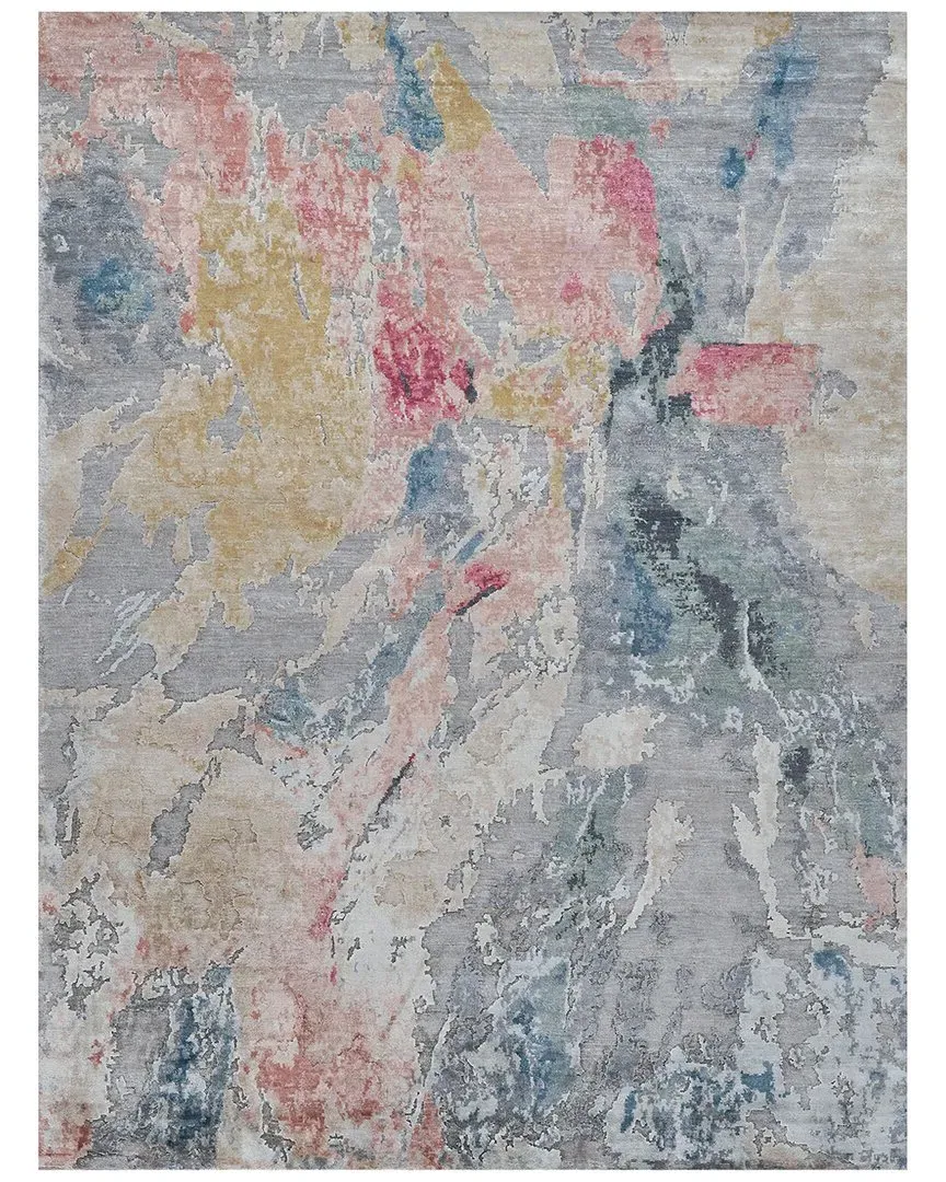 Floor Art Hand Knotted Area Rug - Silver, Bamboo Silk