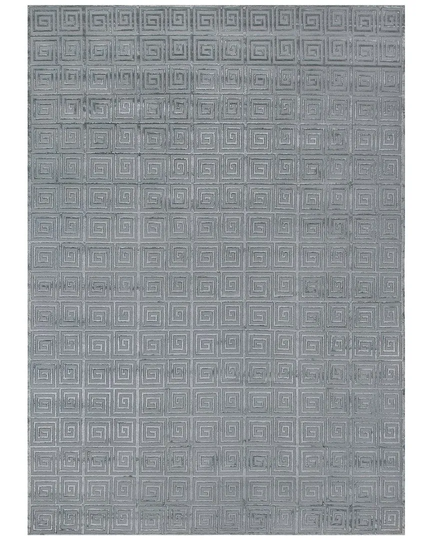 Greek Key Hand-Knotted Area Rug - Blue, New Zealand Wool