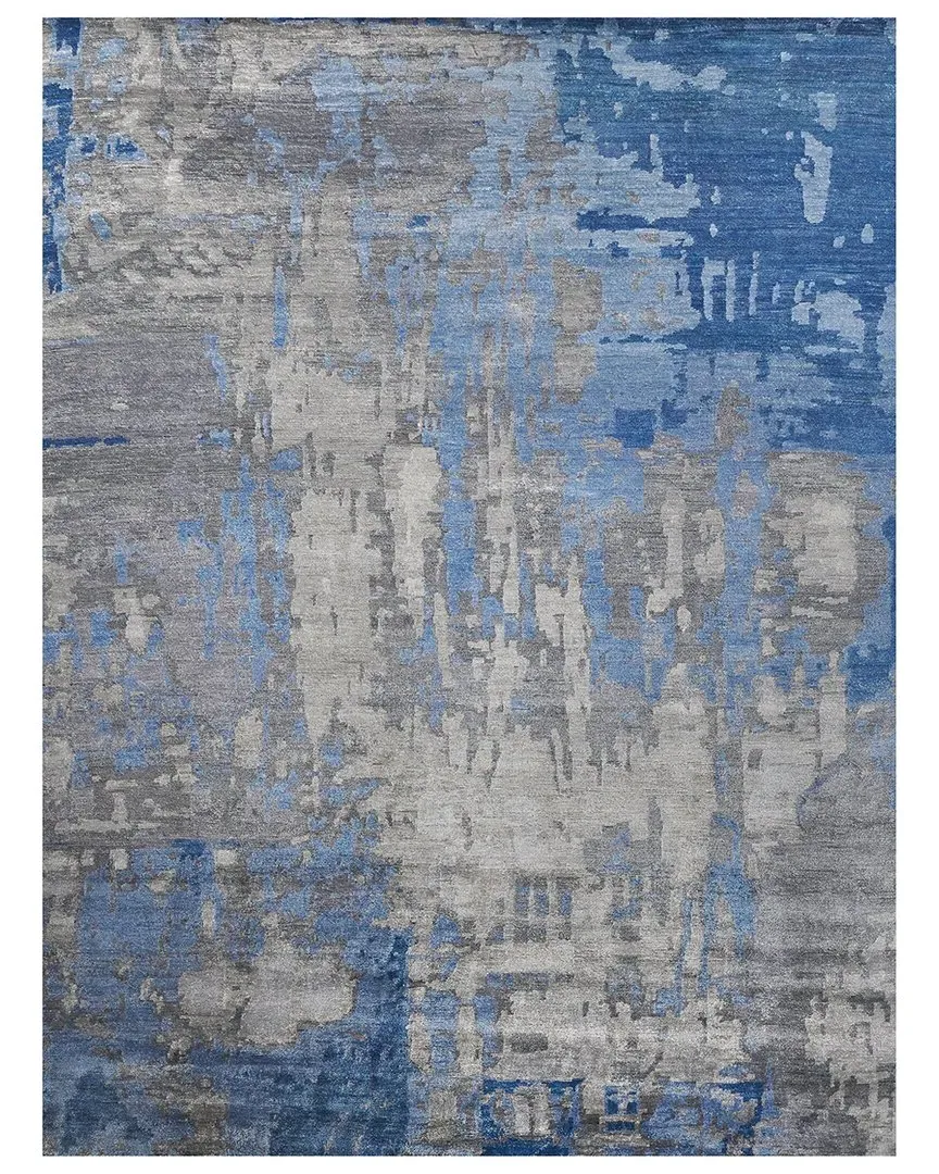 Hand-Knotted Rug - Blue Gray, Bamboo Silk Cotton