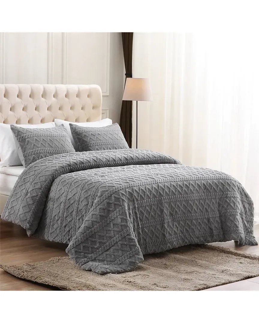 Three-Dimensional Carved Plush Comforter Set - Grey image
