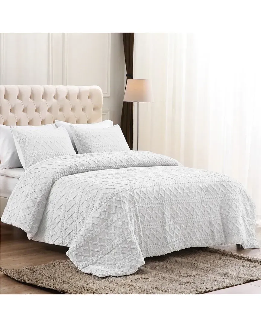 Three-Dimensional Carved Plush Comforter Set - White