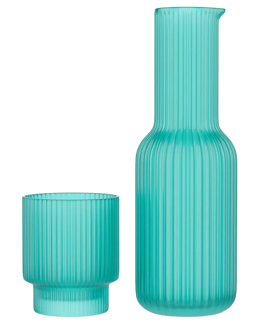2pc Ribbed Carafe & Cup Set - Blue, Glass