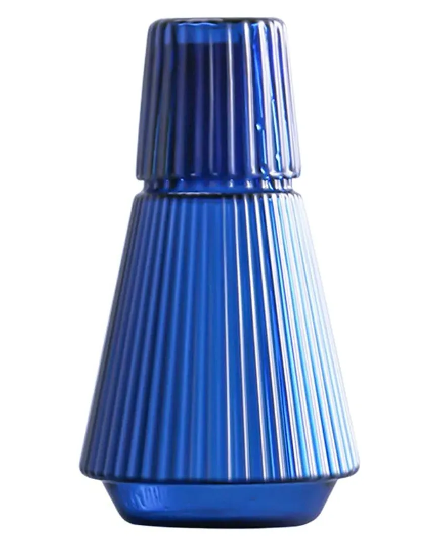 2pc Ribbed Carafe & Cup Set - Blue, Glass image