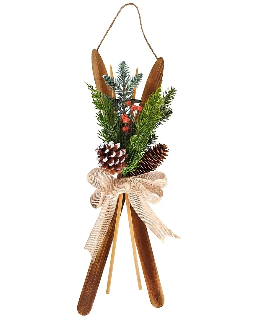 17in Holiday Skis Floral Wall Hanging Décor - Green image