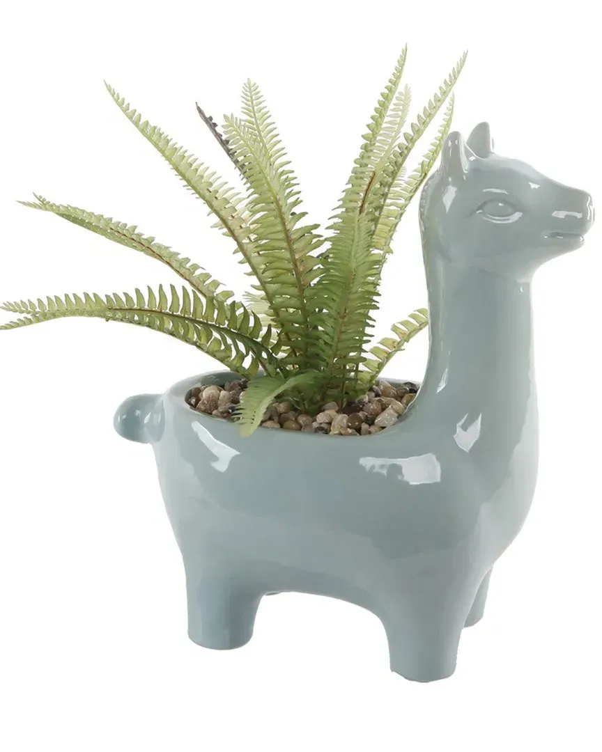 10in Fern Ceramic Llama Planter - Teal image