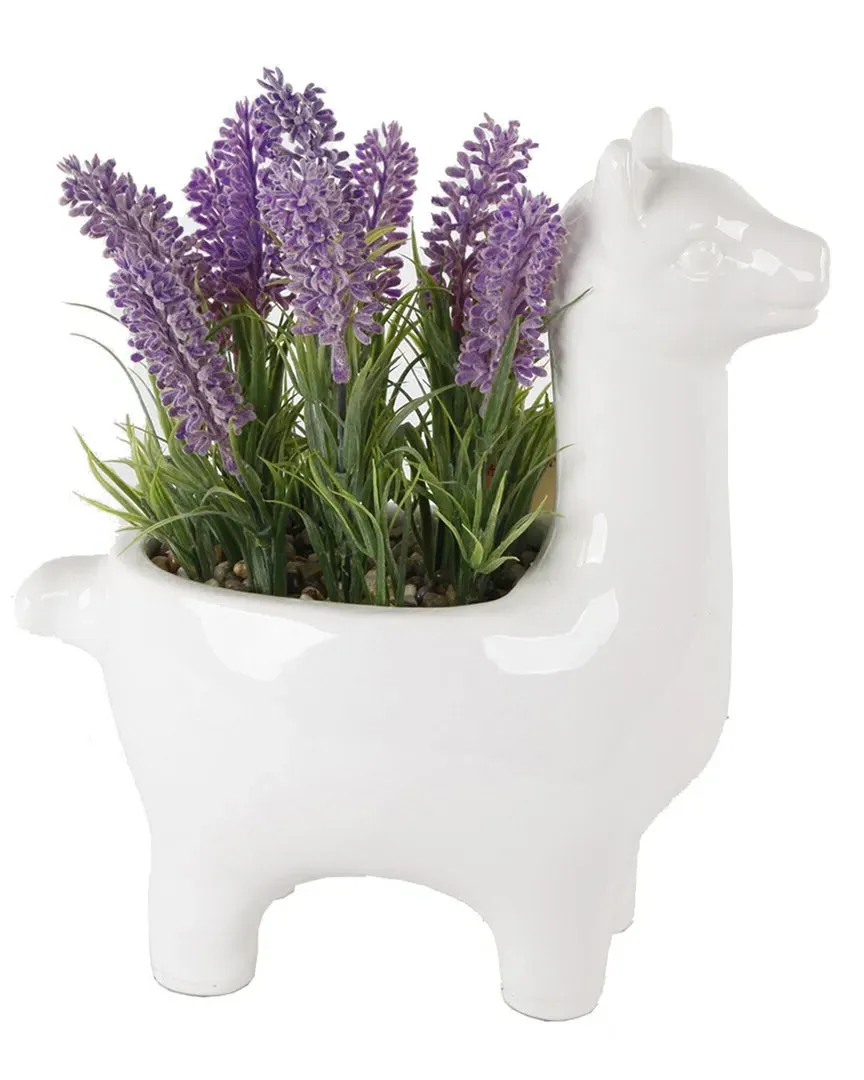 10in Lavender Ceramic Llama Planter - White