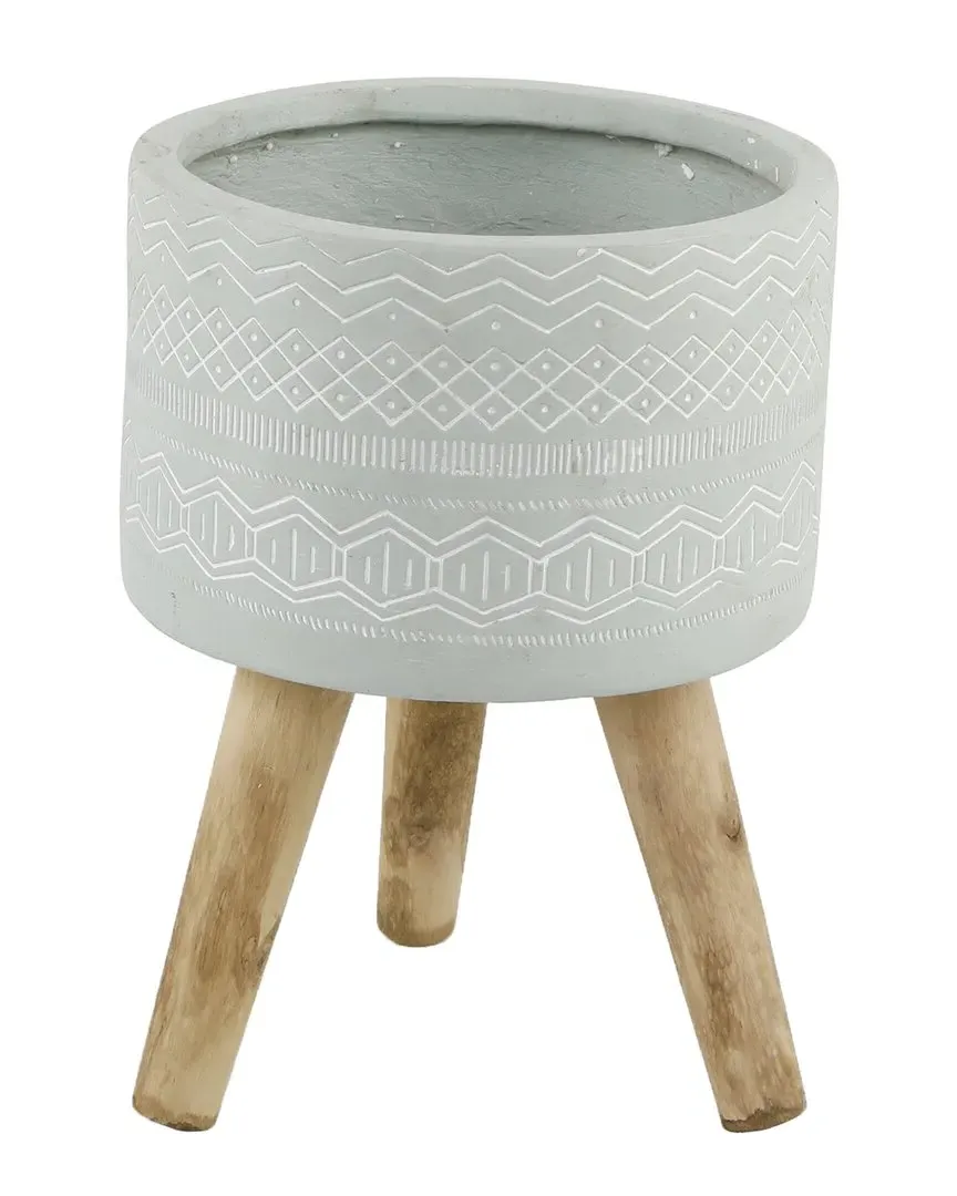 10in Tribal Fiberglass Planter with Stand - Sage, Fiberglass image