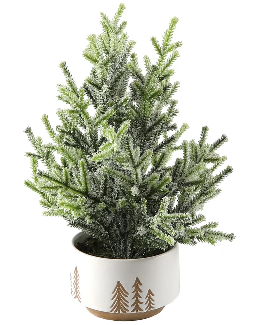 11.5In Frosted Christmas Tree in Bowl Pot - White, Ceramic image