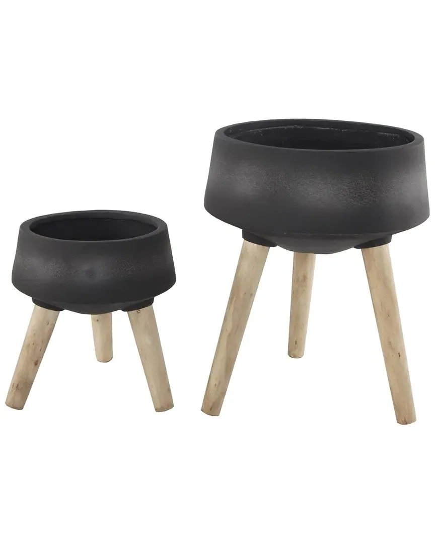 15in & 11.5in Fiberglass Pot On Legs Set of 2 - Black