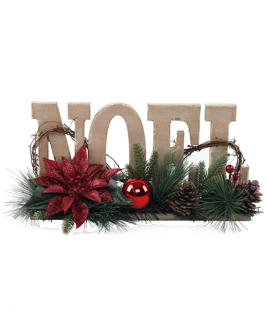 17In Wood Noel Floral Sign - Natural image