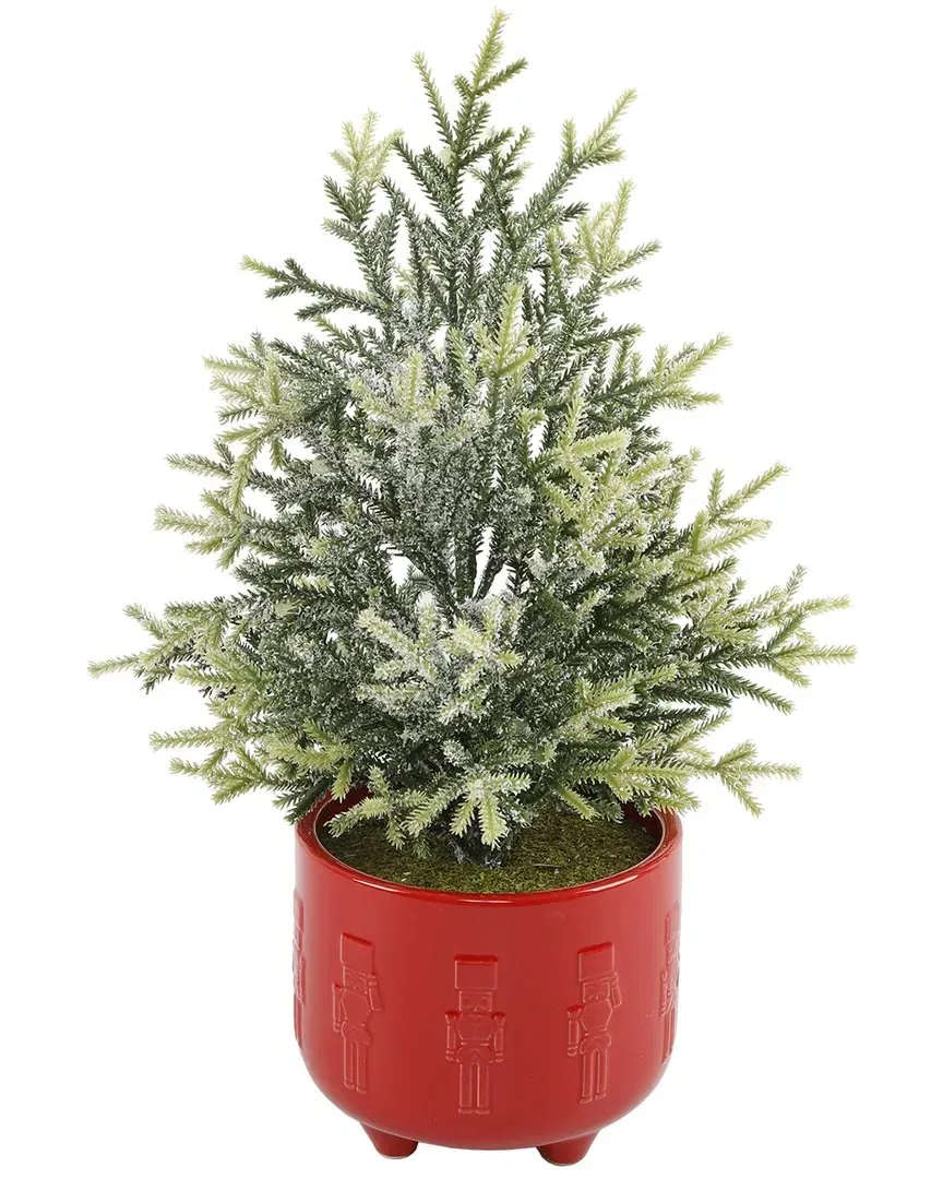 18.5In Frosted Christmas Tree in Cracker Ceramic Pot - Red