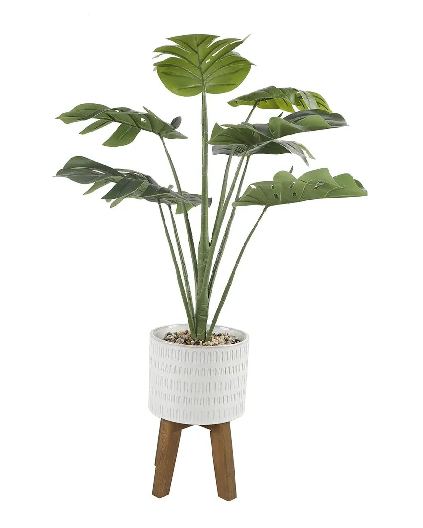 32 Inch Split-Leaf Plant on Stand - White