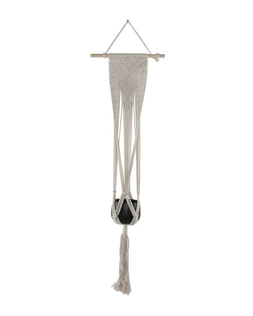 33in Hanging Macrame with 4in Ceramic Pot - Matte White