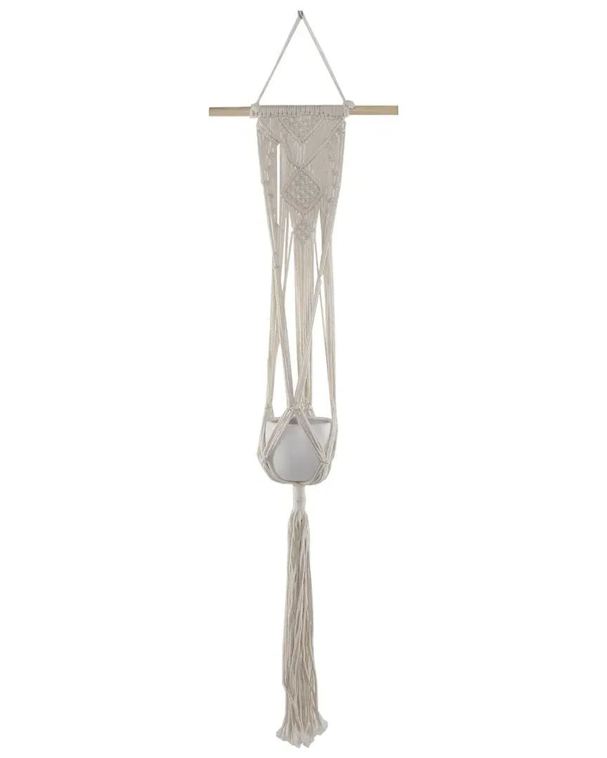 33in Hanging Macrame with Ceramic Pot - White