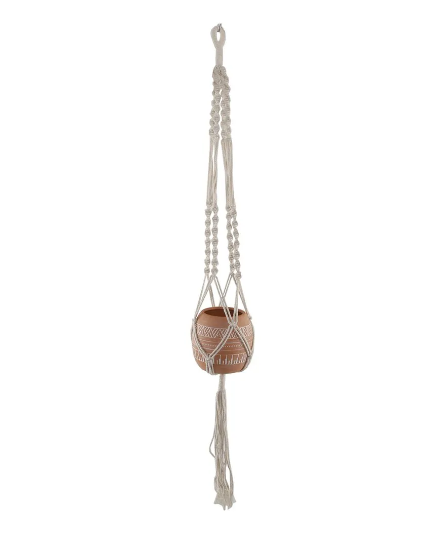 41in Hanging Macrame with Aztec Ceramic Pot - Orange image