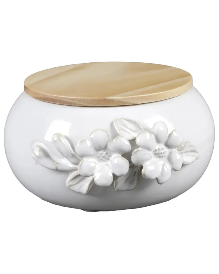 5.52in Ceramic Flower Candle with Wood Lid - White