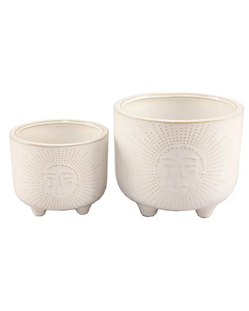 6in & 4.75in Sunny Ceramic Footed Planter Set - Ivory