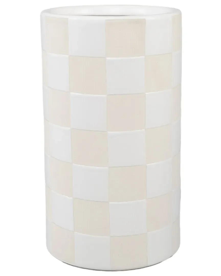 8.5in Checker Ceramic Vase - Beige image