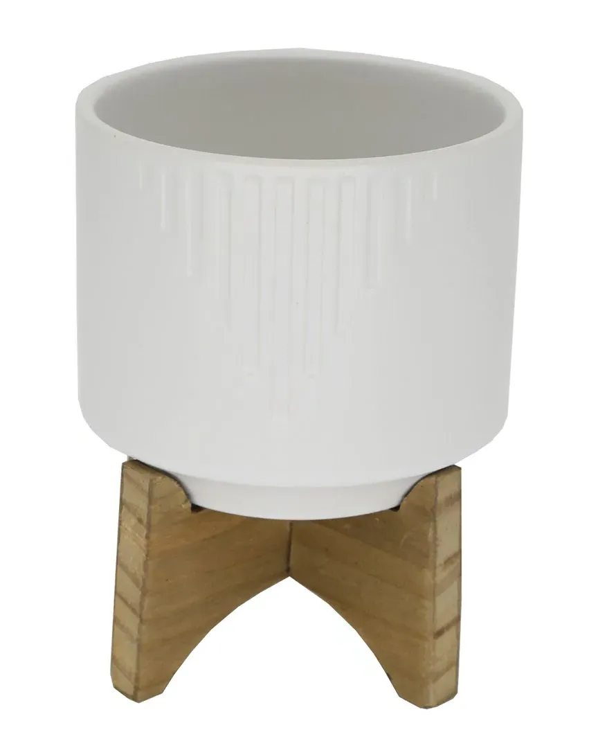 Cascade Ceramic Planter on Stand - White image