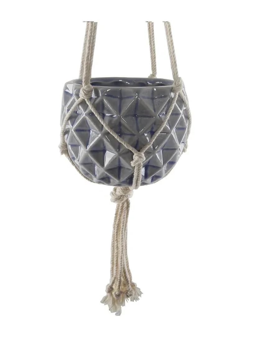 Ceramic Macrame Hanging Planter - Blue image