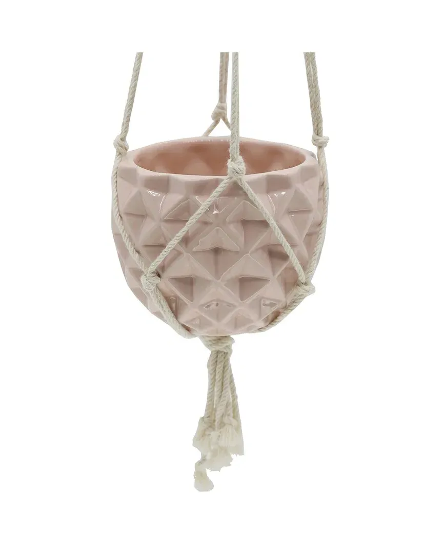 Ceramic Macrame Hanging Planter - Pink