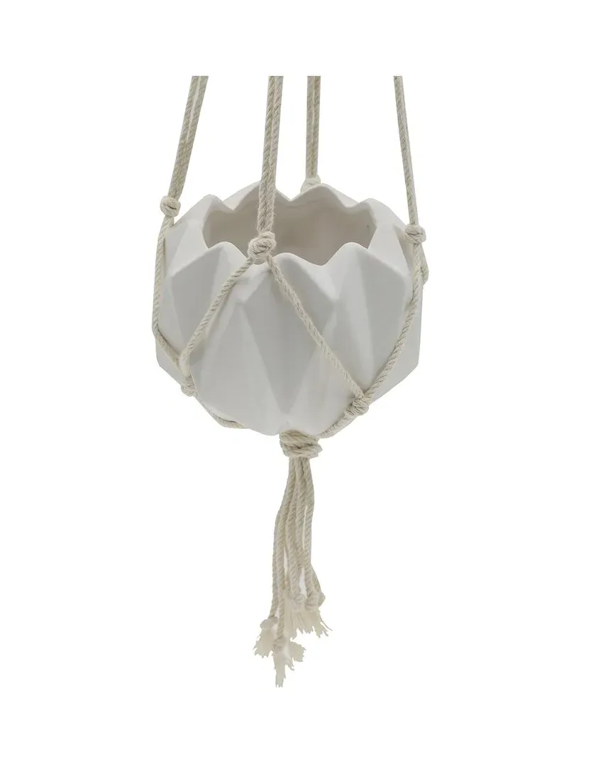 Ceramic Macrame Hanging Planter - White