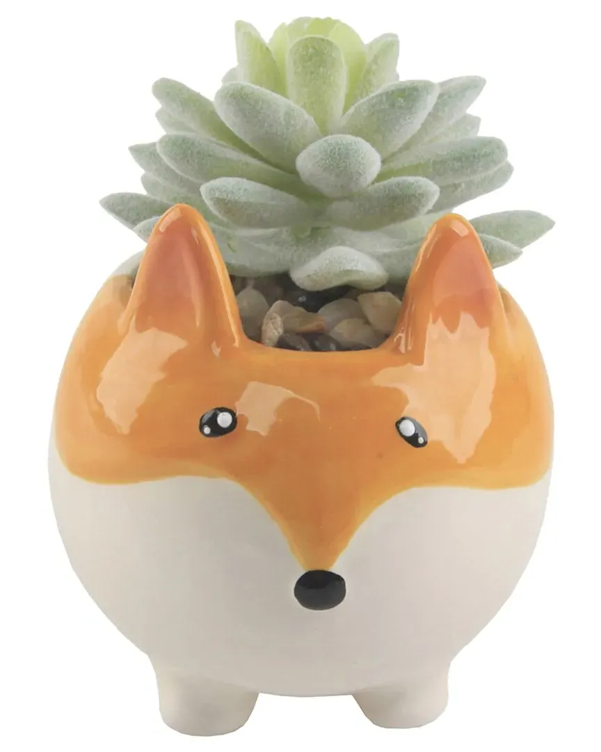 Faux Succulent in Large Fox Ceramic Planter - Multicolor