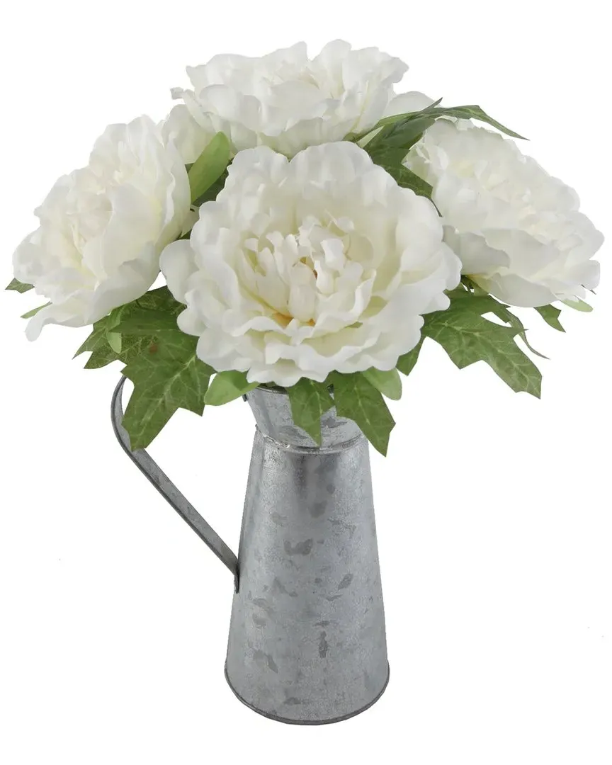 Flora Bunda 13in Peony Arrangement in Tin - White image