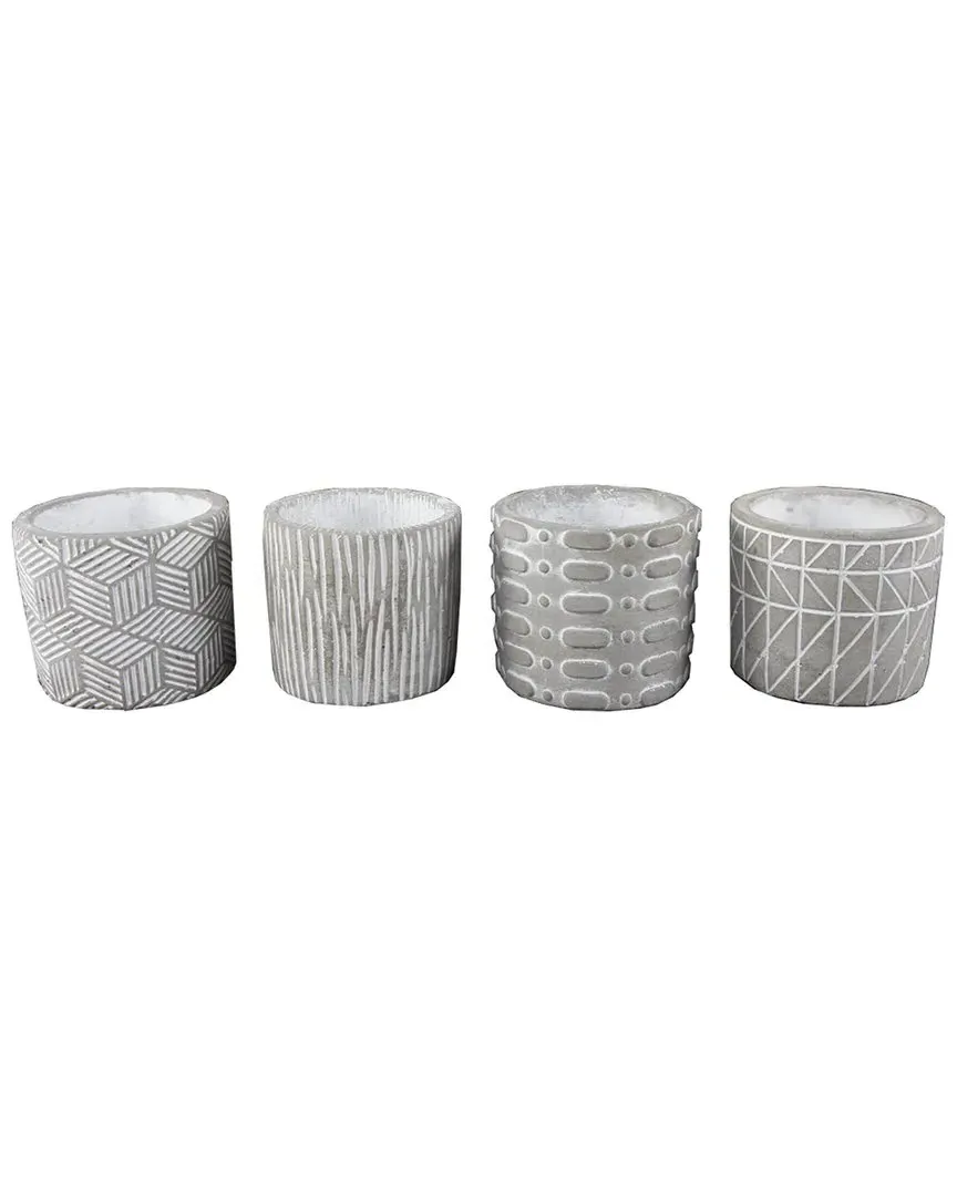Flora Bunda Set of 4 Cement Patterned Pots - Grey image
