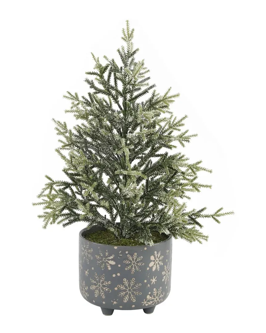 Frosted Christmas Tree in Snowflakes Ceramic Footed Pot - Gray