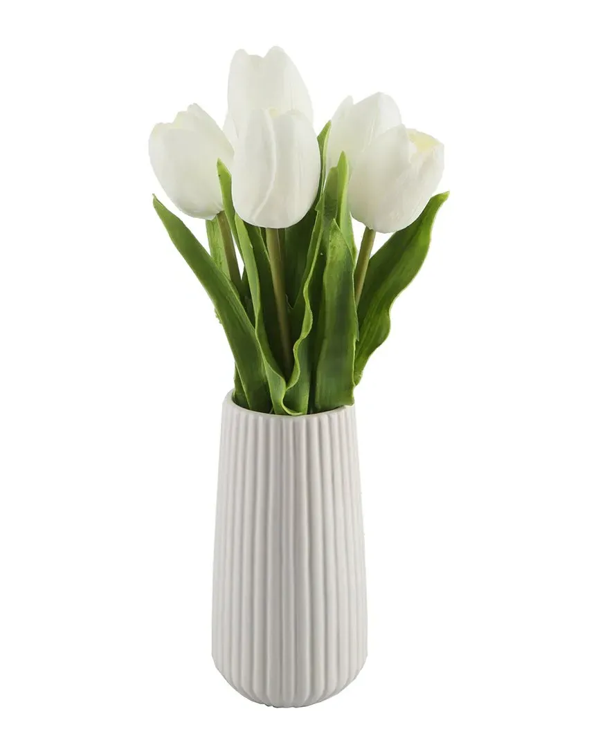 Real-Touch Tulips in 8in Ceramic Vase - White