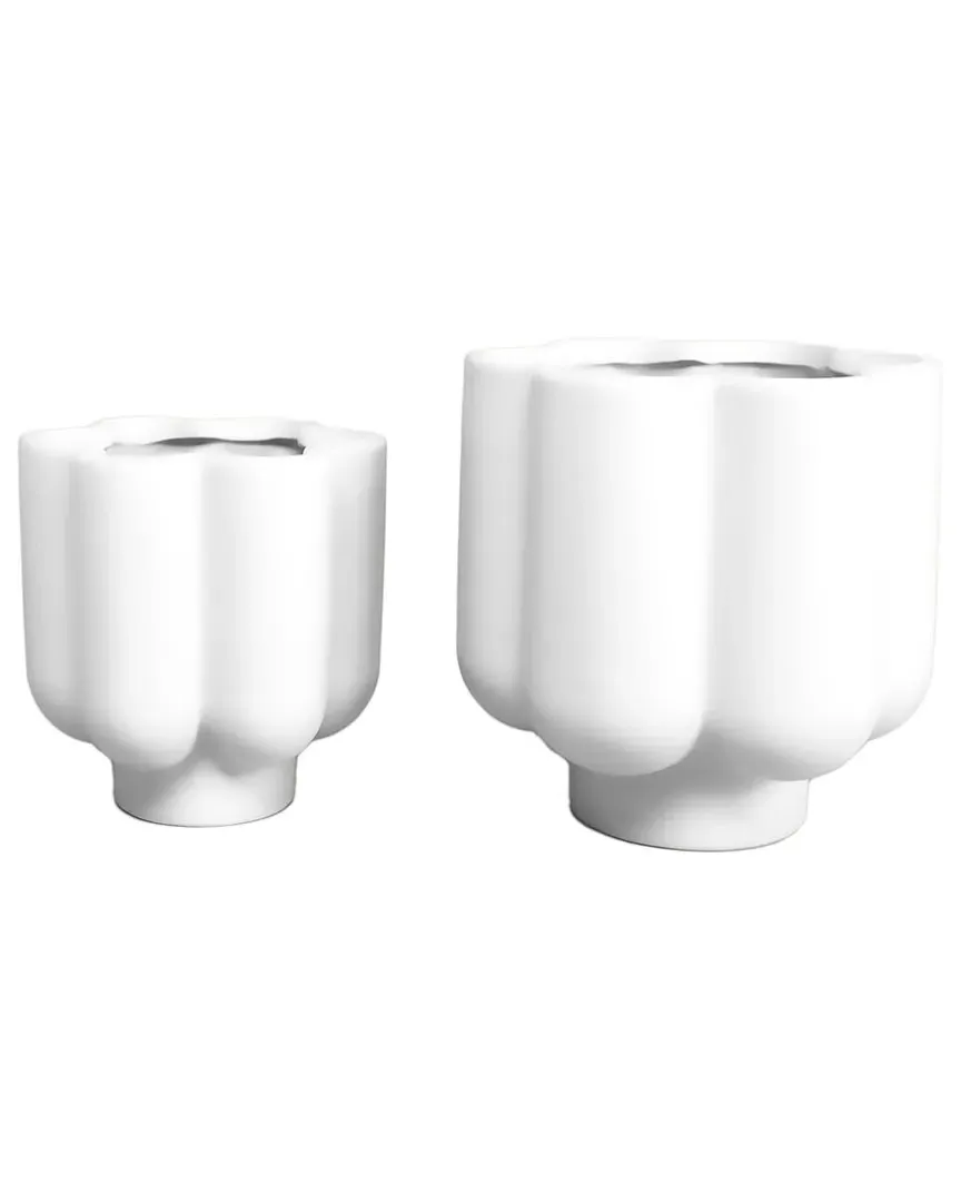 Set of 2 Ceramic Flower Planters - White image