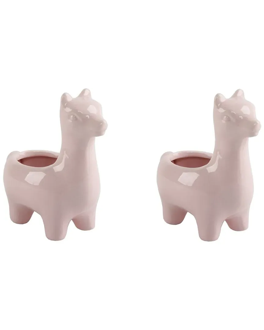 Set of 2 Ceramic Llama Planters - Pink image