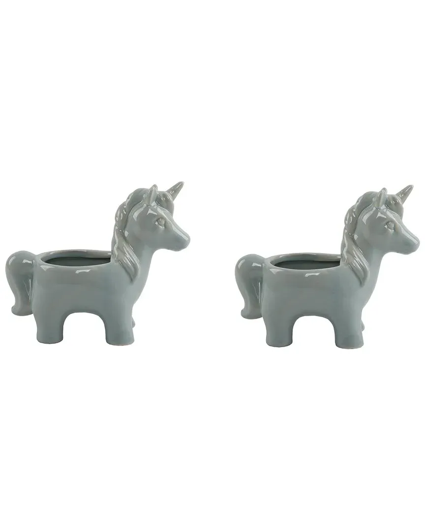 Set of 2 Ceramic Unicorn Pots - Teal image