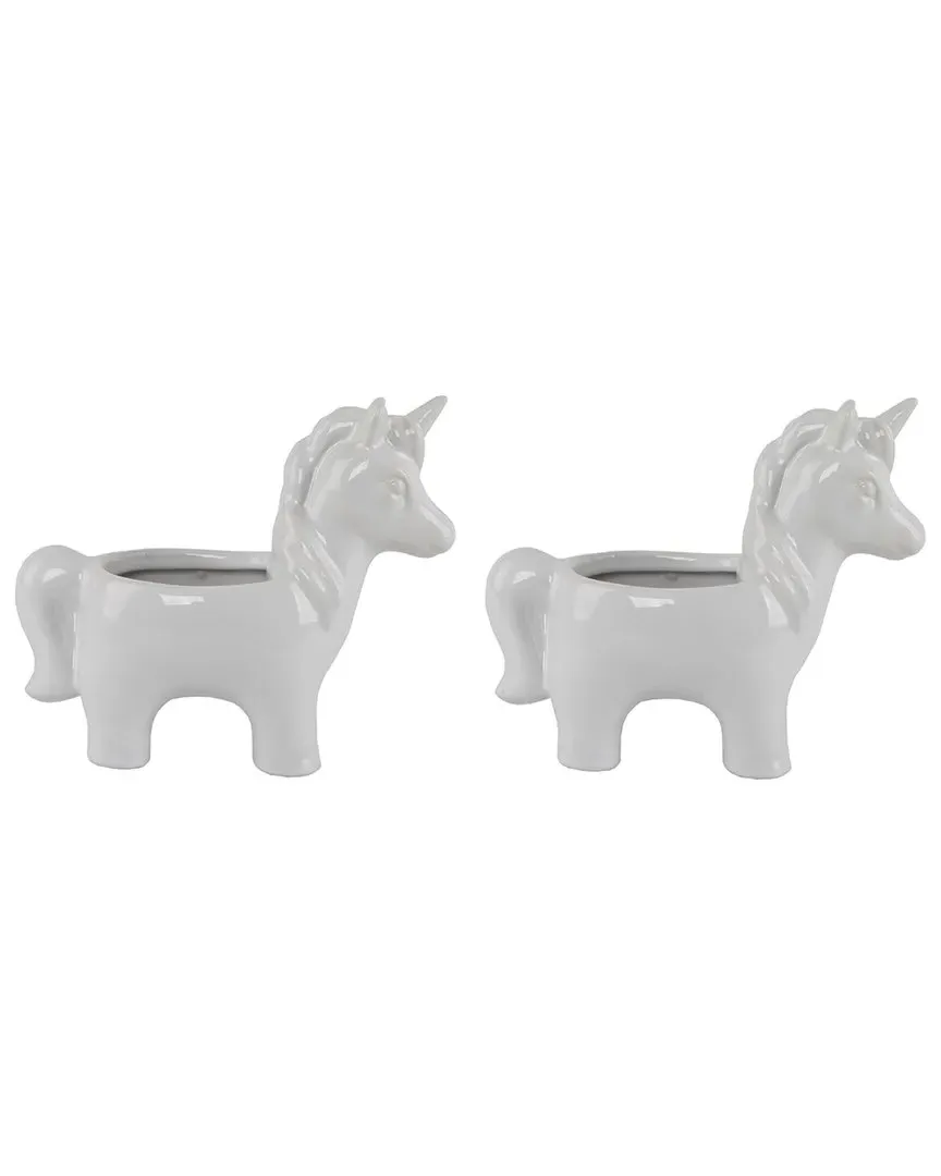 Set of 2 Ceramic Unicorn Pots - White