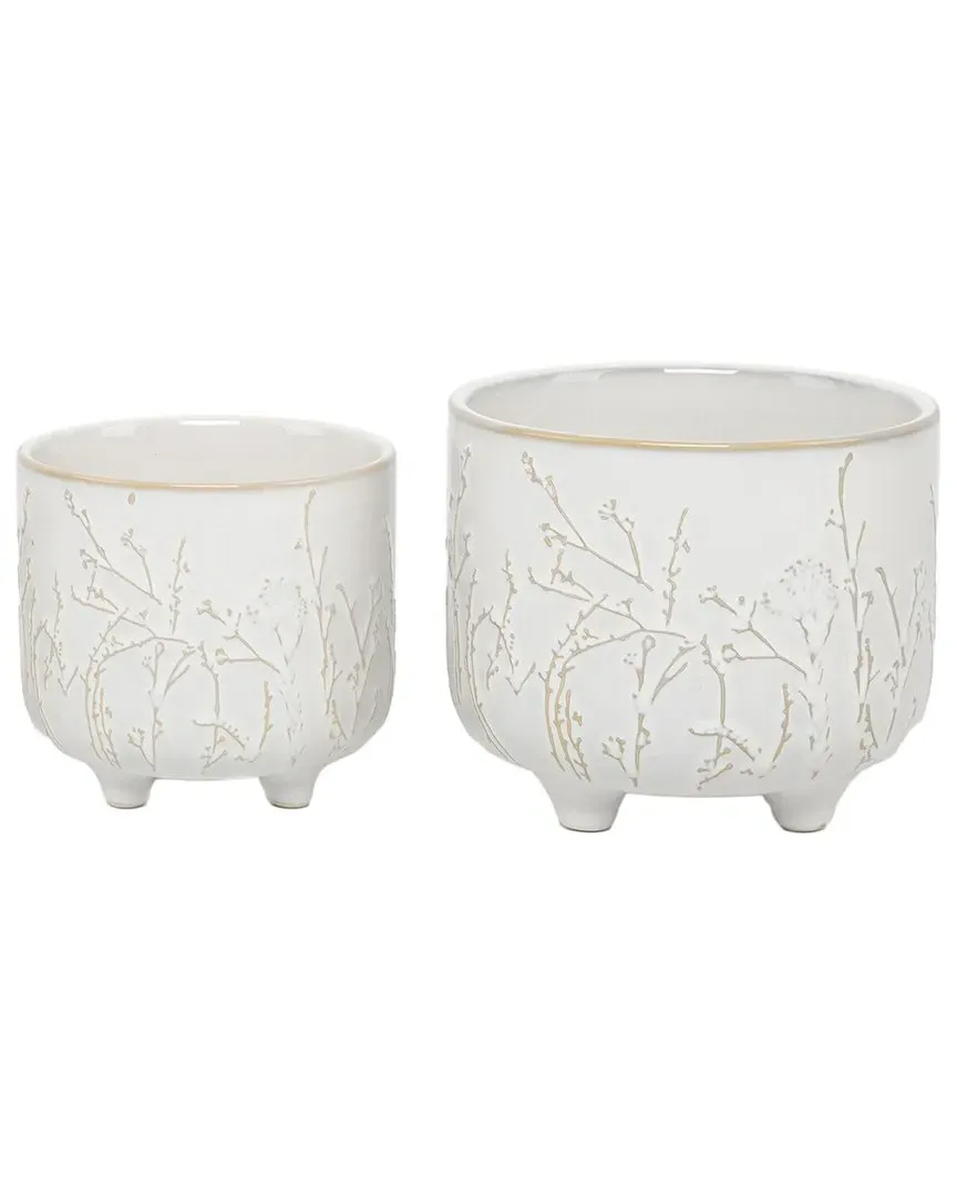 Set of 2 Dandelion Footed Ceramic Planters - White image