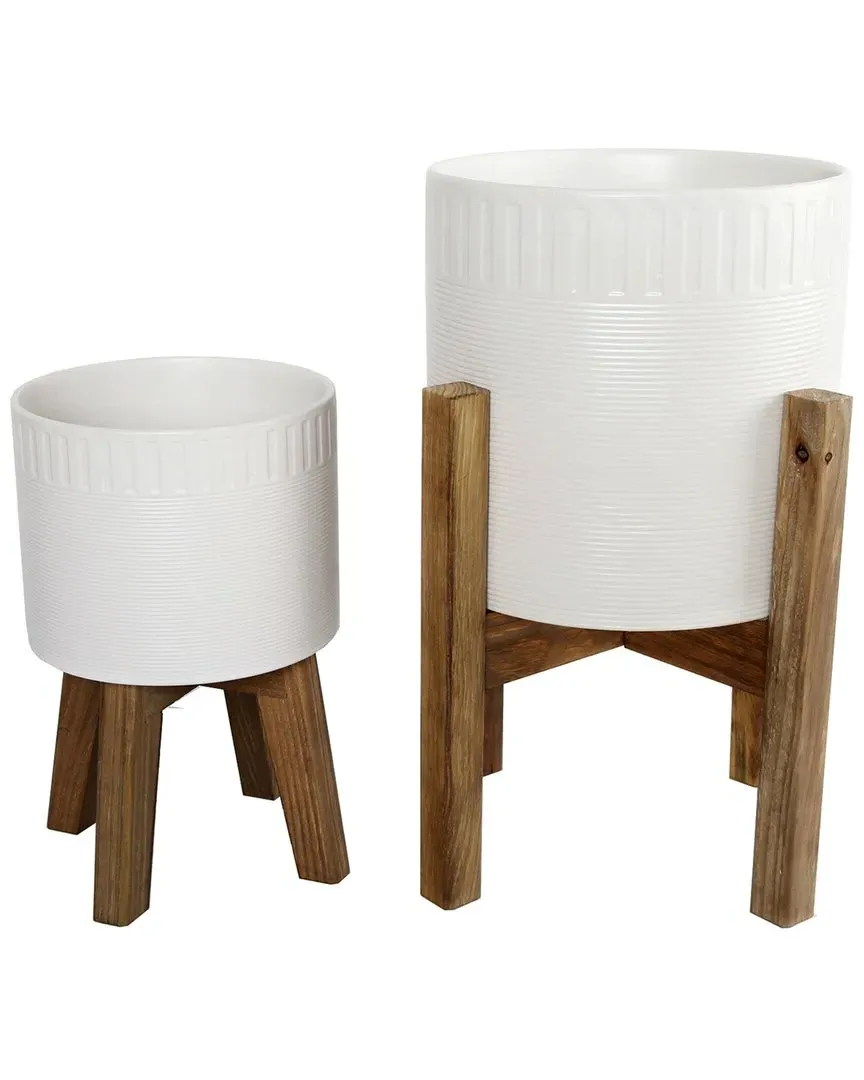 Set of 2 Dumpling Ceramic Planters on Stands - White