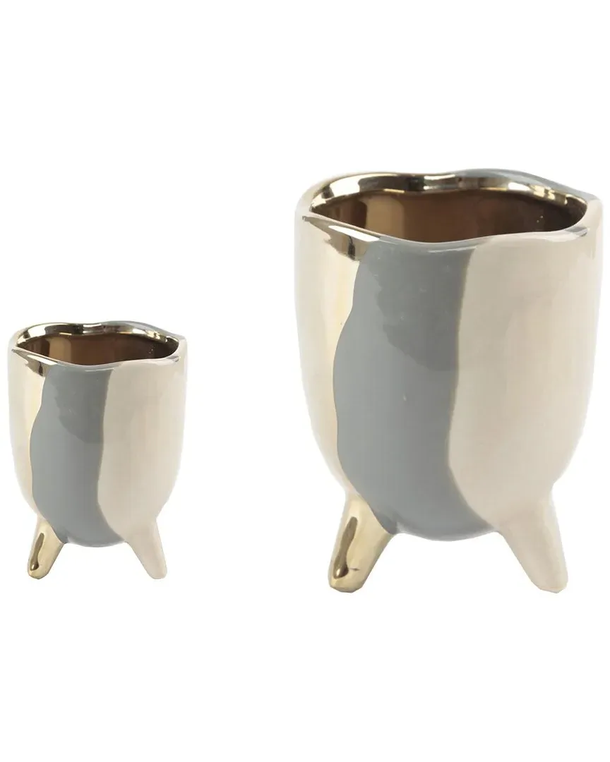 Set of 2 Footed Ceramic Planters - Grey image