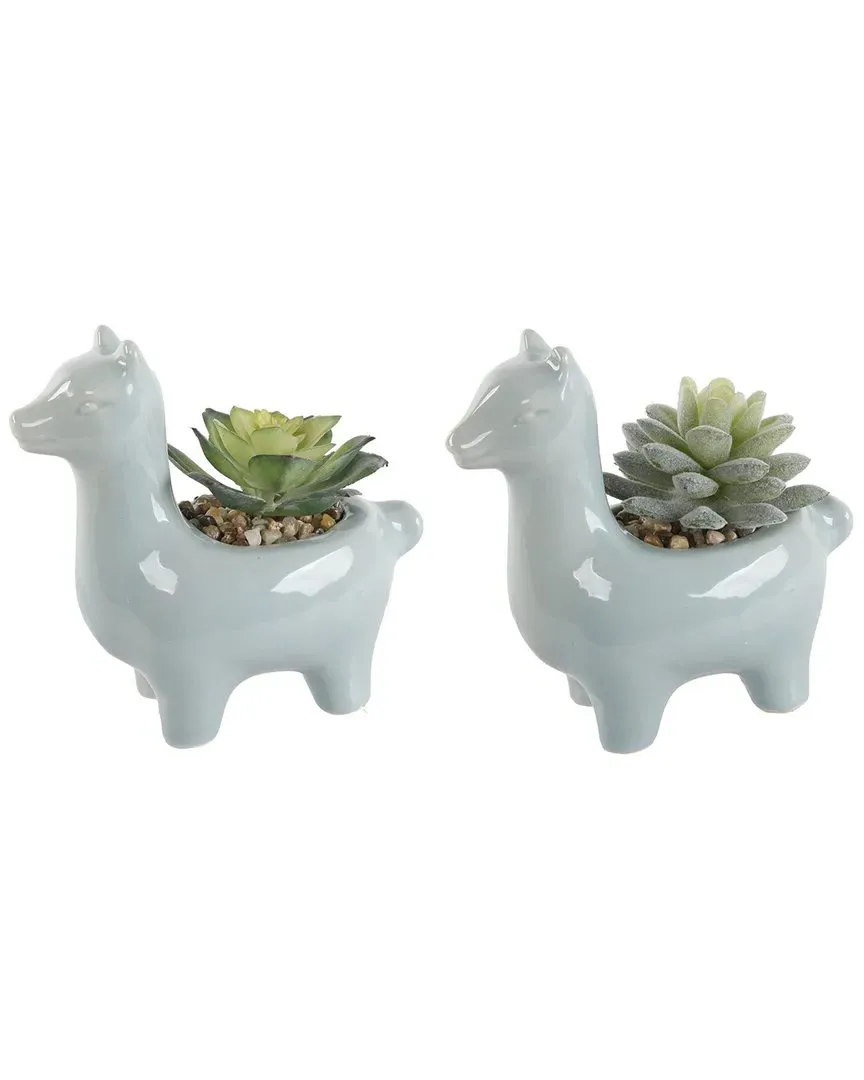 Set of 2 Llama Succulent Planters - Teal, Ceramic image
