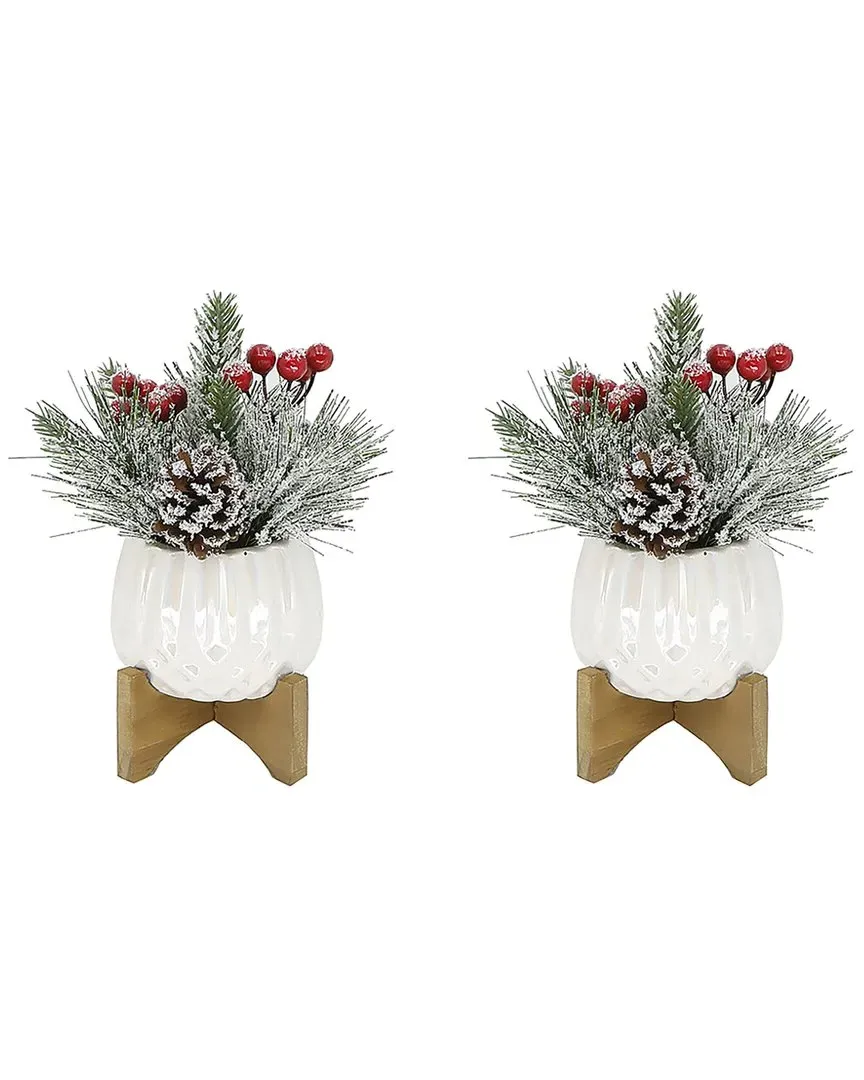 Set of 2 Xmas Mix Cupcake Ceramic on Stand - White image
