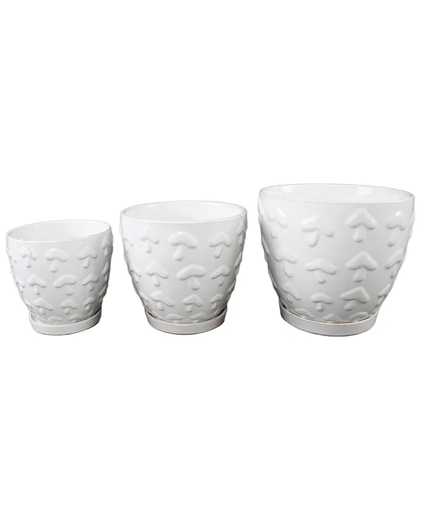 Set of 3 Mushroom Ceramic Pots - White